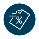 Icon of a moving document with a percentage symbol.