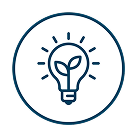 Icon of a shining lightbulb with the filament shaped like leaves to represent sustainable energy.