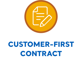 Document with pen icon, customer-first contract