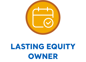 Calendar with checkmark icon, lasting equity owner