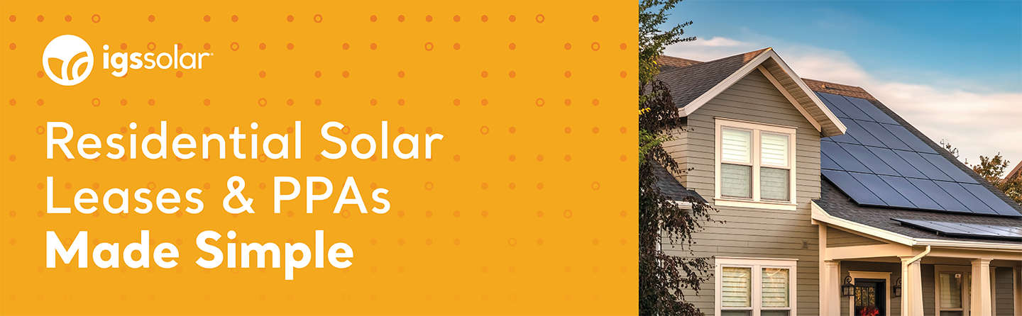 IGS Solar logo, house with rooftop solar panels, Residential Solar Leases & PPAs Made Simple
